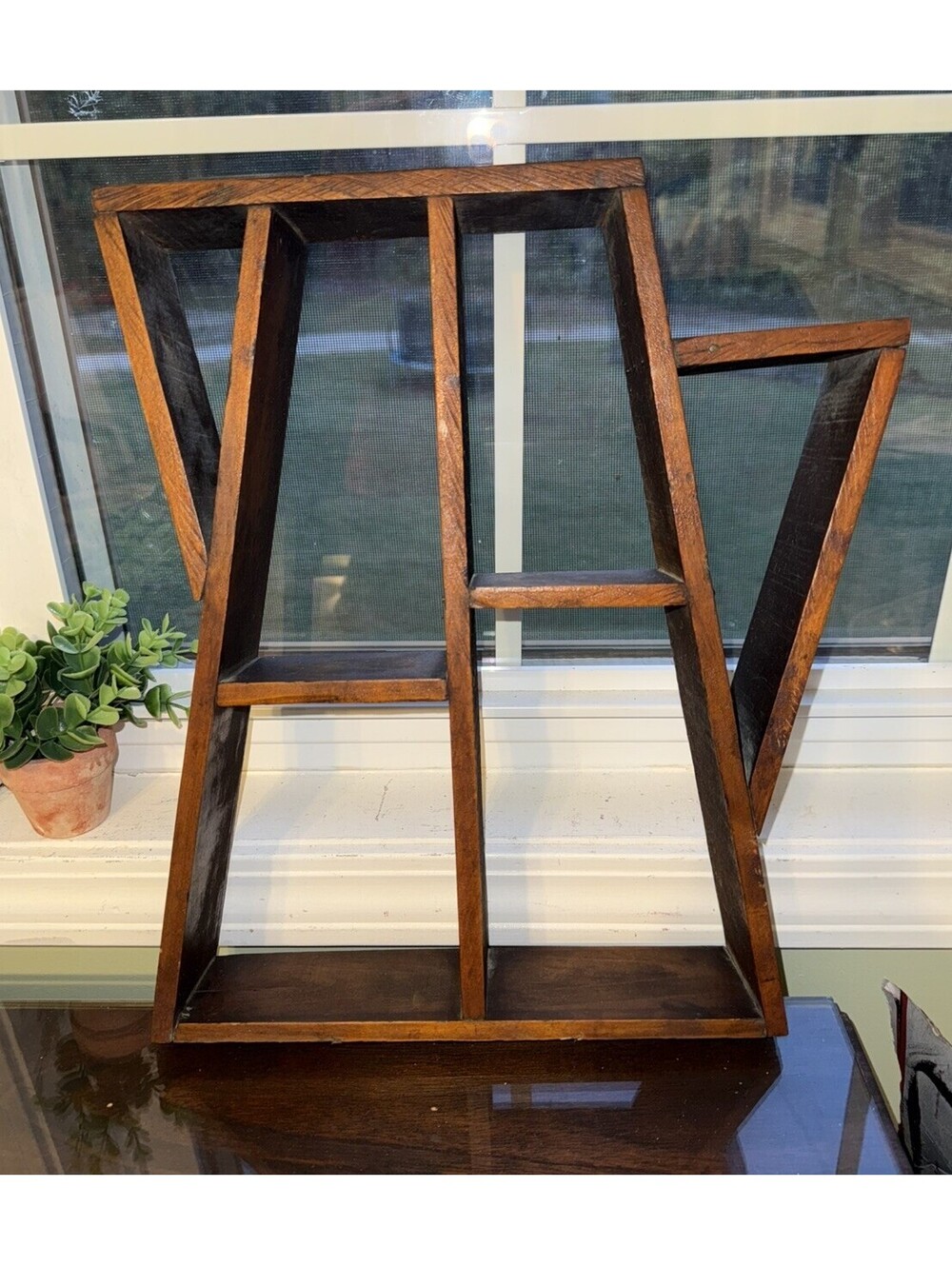 Vintage Wood Teapot Shadow Box Display Shelf Wall Hanging Curio Cabinet Brown
